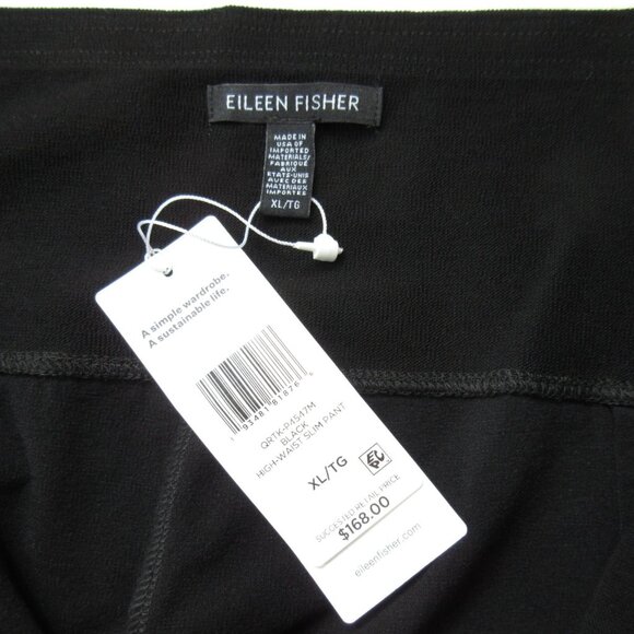 NWT Eileen Fisher High-Waist Slim Pant in Black Washable Stretch Crepe XL - Picture 5 of 6